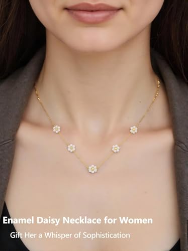 5 Daisy Flower Necklace for Women, Double-Sided Enamel Charm 14K Gold Plated S925 Sterling Silver Chain, Dainty Floral Jewelry Gift for Her, Everyday Layering Necklace2