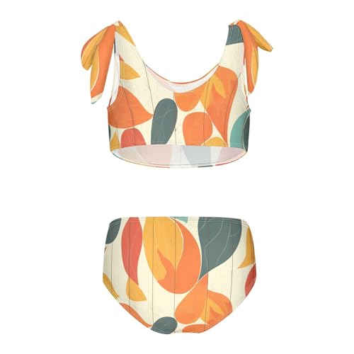 KLL Autumn Leaf on Old White Wooden Girl Two Piece Bikini Set Quick-Dry Swimsuits Swimming Suits Adjustable Shoulder Strap2