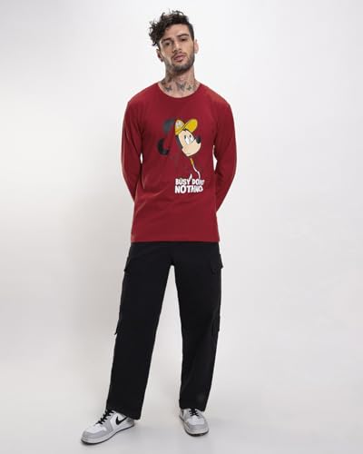 Image of Bewakoof Men's Mickey Graphic Printed 100% Cotton T-Shirt - Regular Fit, Round Neck, Full Sleeves