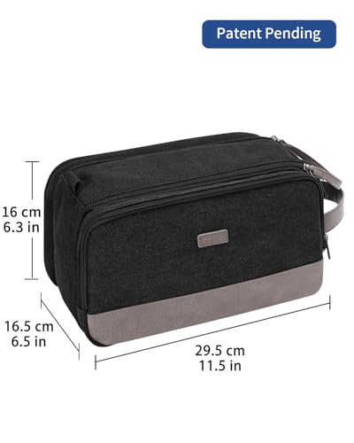 WANDF Toiletry Bag for Men Travel Toiletry Organizer Canvas and Leather Dopp Kit Water-Resistant Shaving Bag for Travel Accessories (Black, Large) - Image 8