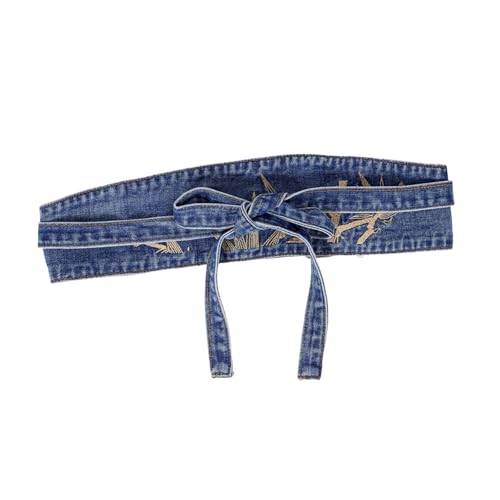 Denim Waistband Wide Belt with Embroidery for Women Flattering Cinch Corset Style for Dresses and Casual Outfits