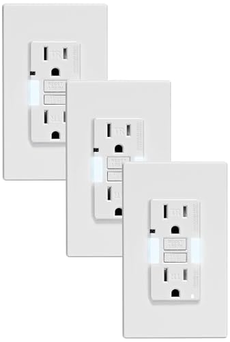 Image of Leviton GFCI Outlet with Guidelight,15 Amp,Self Test,Tamper-Resistant with LED Indicator Light,Replaces Plugged in Night Light,GFNL1-W,White,(Pack of 3)