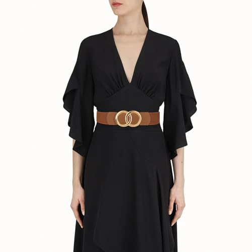 Image of Women's Fashion Classic Metal Buckle Leather Belt with Jeans Dress