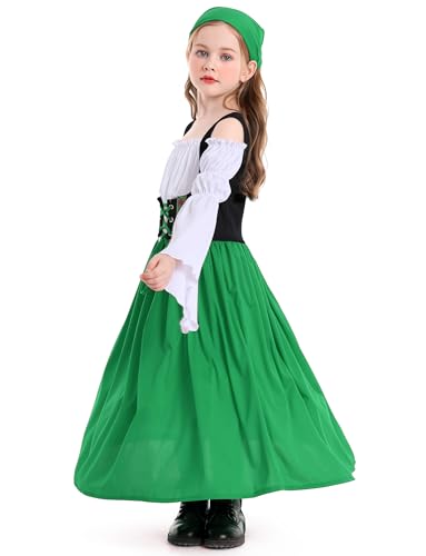 Kids Girls Medieval Renaissance Faire Dress Off Shoulder Bell Long Sleeve Princess Maxi Dress3