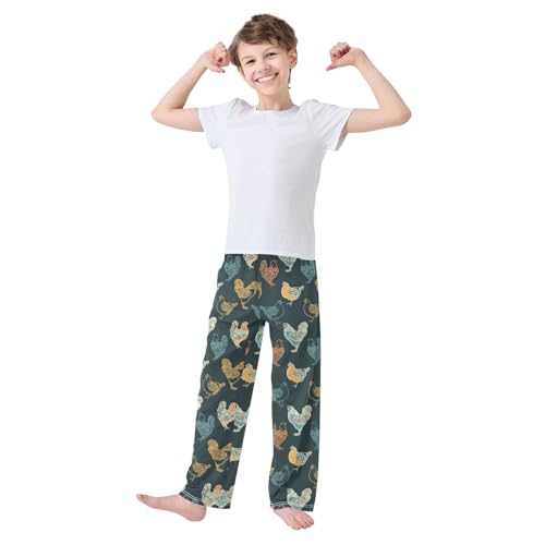 ZZXXB Retro Hen Boys Long Pants Soft Trousers Elastic Waist Kids Lounge Bottoms with Pockets S-XL2