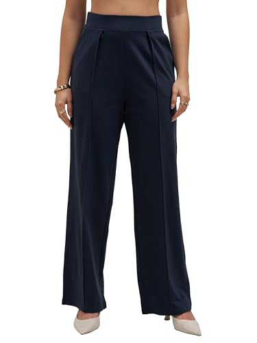 Image of Tokyo Talkies Wide Leg Relaxed fit Korean Pants |Ultra Soft|High Rise Pleated Trousers |Workwear|Formal All Day wear