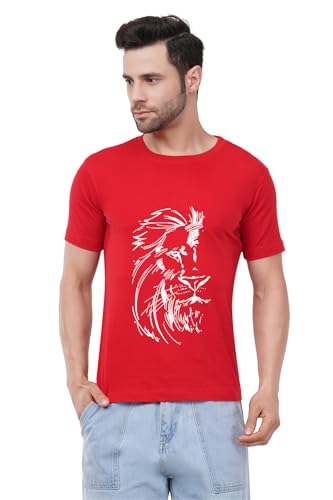 Image of Caseria Men's Cotton Printed T-Shirt -Lion Face | 100% Cotton | Half Sleeves | Regular Fit | Printed | Round Neck | Graphic T Shirt
