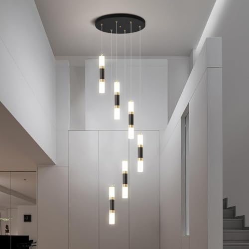 Lámpara de Araña LED Para Escalera Larga, Lámpara Colgante Moderna Casa de Escalera, Lámpara de Techo Alto, Luz Colgante Ajustable en Altura Para Entrada de Bricolaje, Regulable 3000K-6500K(6 Lights)