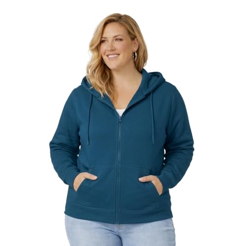 Image of HOODLIFE True-Fit Women's Plus Size Zip-Up Hoodie Jacket - Soft Cotton Fleece Sweatshirt with Hood, Full Zipper, Pockets - Casual Everyday Winter Wear
