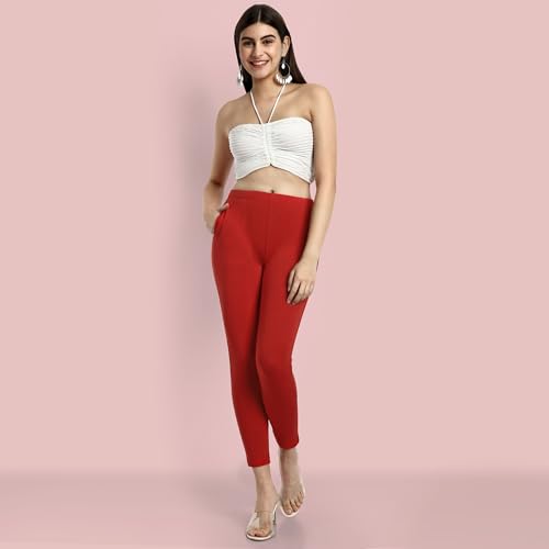 Image of ONE SKY Women Ankle Length Leggings | Premium Cotton Modal Spandex Blend | High Waist Stretchable & Bio-Washed Fabric | Colour-Lock | Ethnic Leggings for Women