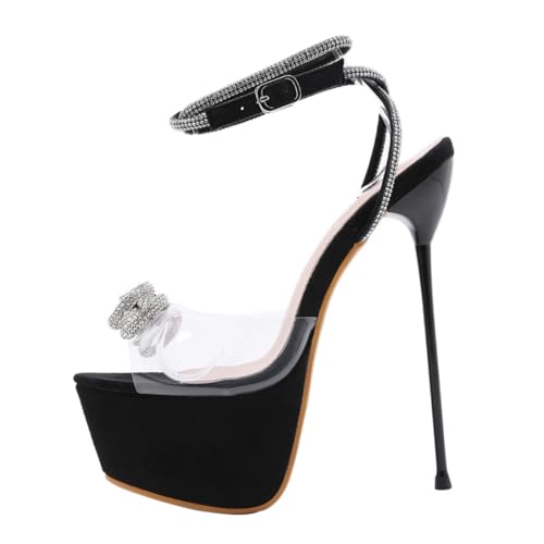 Talons hauts en strass chic et sandales transparentes de soirée pour femme élégante