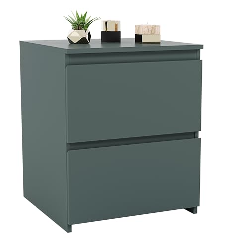 Vida Designs Denver - Mesita de noche grande con 2 cajones, cómoda de almacenamiento para dormitorio, mesita de noche moderna, 48 x 39,5 x 39,5 cm (verde jaspe)