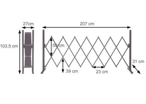 Absperrgitter HWC-B34AM, Scherengitter Rankhilfe Tierschutzgitter ausziehbar, Alu braun - Höhe 103cm, Breite 27-207cm