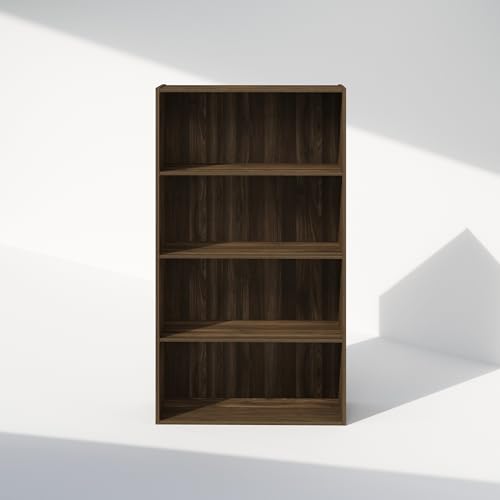 Image of Furinno Simple Book Shelf, 4-Tier Bookshelf, Bookcase with Open Shelf, 9.4 x 23.6 x 41.7, for Living Room, Bedroom, Home Office, Columbia Walnut