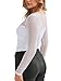 REORIA Women's Fashion Sexy Round Neck Long Sleeve Double Lined Cute Slim Fit Sheer Mesh Thong Body Suits Outfits For Going Out Bodysuit Tops White X-Large
