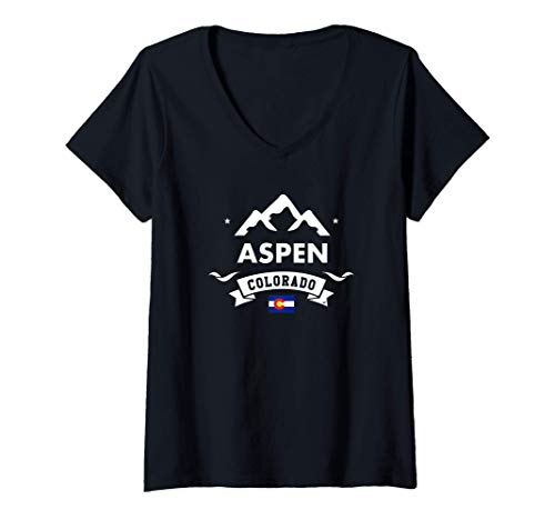 Donna Aspen Colorado State Flag - Rocky Mountain Outdoor Maglietta con Collo a V