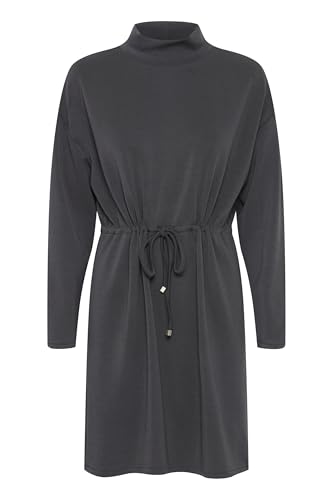 fransa FRRosa Damen Kleid Jerseykleid Midikleid mit hohem Kragen Bindeband leicht elastisch Loose fit, Größe:S, Farbe:Phantom (194205)