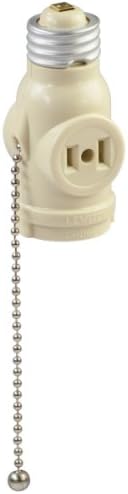 Leviton 1406-I 660 Watt, 125 Volt, Two Outlet with Pull Chain Socket Adapter, Ivory