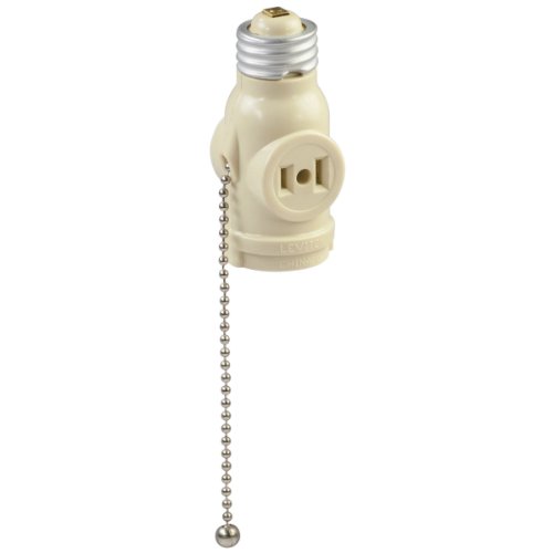 Leviton 1406-I 660 Watt, 125 Volt, Two Outlet with Pull Chain Socket Adapter, Ivory