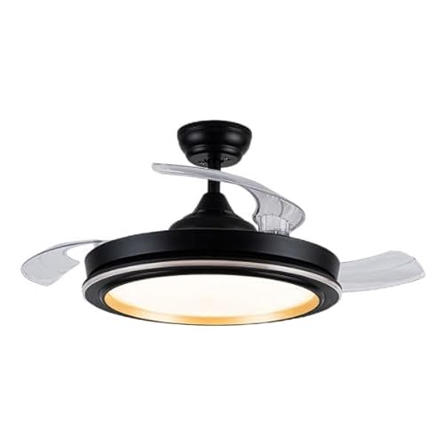Ventilador DC 72W, 6226 lm, negro y oro, 3 aspas, velocidad 106, 3000-4000-6500K, control remoto, función de memoria, ideal para climatización.