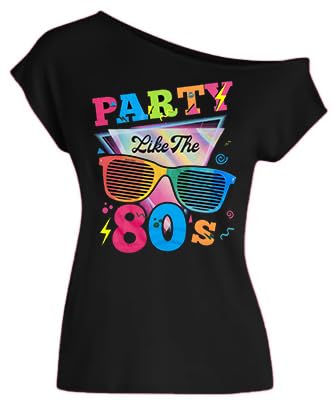 80s Outfit for Women 80's Retro Theme Party Shirts Vintage Disco Outfits 1980s Clothes 90s Neon Off Shoulder Tops3