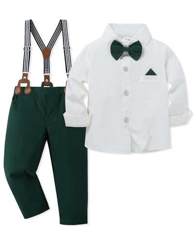 Costume garçon 12 mois à 5 ans avec chemise, nœud papillon et pantalon à bretelles
