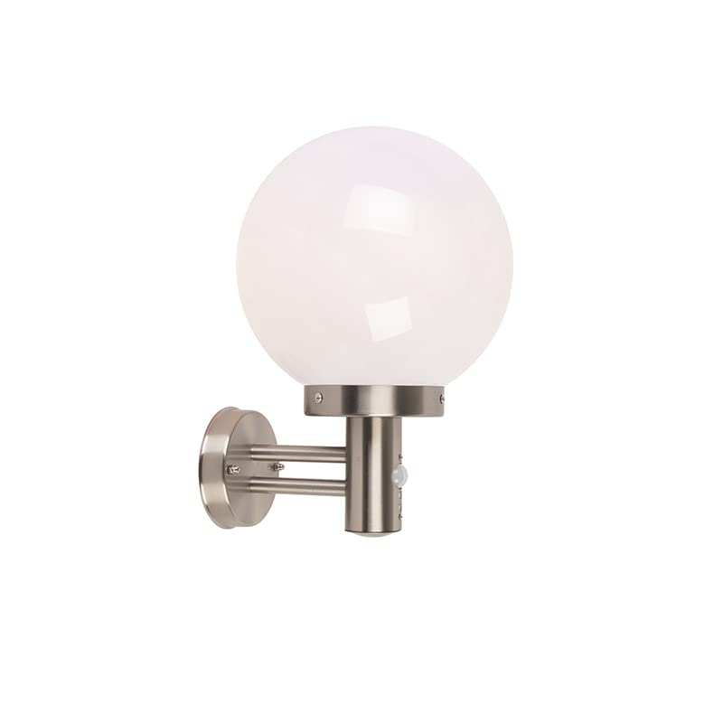 Qazqa Modern außen Wandleuchte, Außenlampe mit Bewegungssensor, Wandlampe für den Garten - Sfera - Silber Farbe, max. 60W, Geeignet für LED, 27cm, IP44
