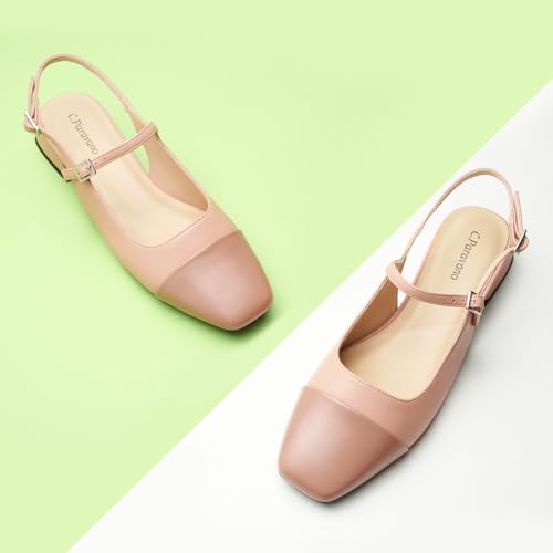 Image of C.Paravano Women's Square Toe Slingback Block Heel Sandals