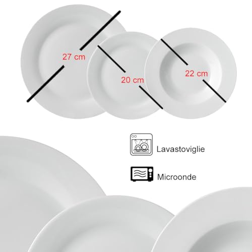 Servizio Piatti Porcellana 18 Pezzi - Per 6 Persone, Piatti Piani, Fondi E Da Dessert, Colorato E Moderno - Foto 2