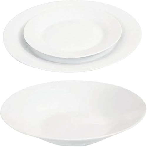 Image of Housetronics 12-Piece Porcelain Round Dinnerware Set for 4 – Includes 4 Dinner Plates, 4 Side Plates & 4 Bowls, Plain White – Durable, Dishwasher Safe, Modern Kitchen Dining Set