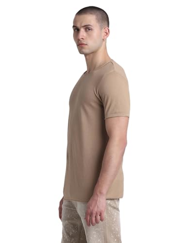 Image of JACK & JONES Short Sleeves Round Neck Cotton Raw Edge Slim Fit T-Shirt