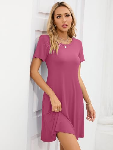 Image of KORSIS Summer Women's Dress Casual T-Shirt Short Sleeve Dresses Swing Flowy Beach Vacation Work Sundress with Pockets