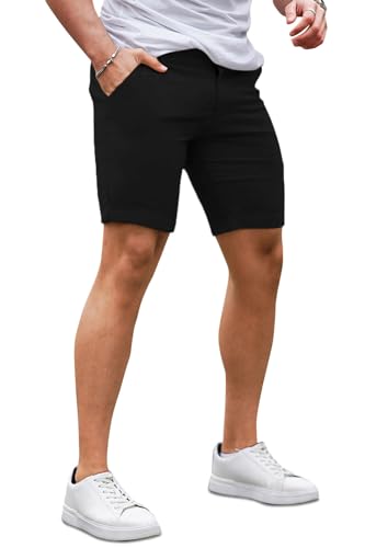Image of GINGTTO Mens Slim Fit Shorts Plaid Chino Short Tapered Leg Skinny Stretch