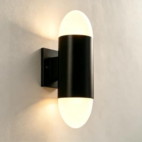 Image of JYV Cylinder Outdoor Wall Lights, Up and Down LED Porch Lights, Black