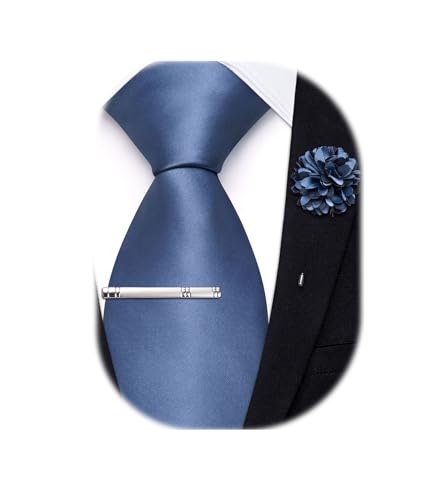 Image of Hi-Tie Pretied Boys Ties Solid Color Kids Adjustable Necktie Lapel Pin Clip Set Age 8-12 Wedding School Graduation