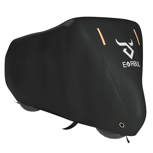 EVRBUL Universal All Season Motorcycle Cover Heavy Duty 420D Outdoor Motorbicycle Sun Cover Protection Moped Cover with Lock-Holes Night Reflective & Storage Bag Fits up to 96.5\" Motorbike Vehicle