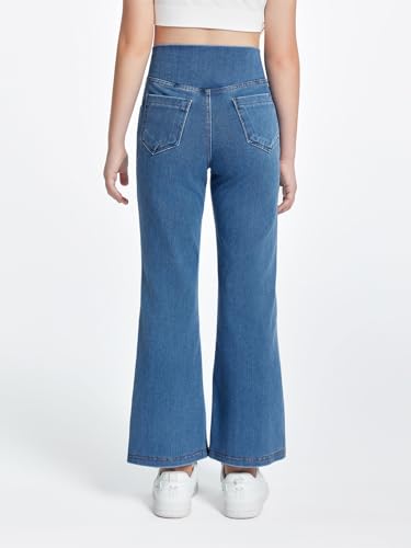 Haloumoning Girls Crossover Flare Jeans Stretchy Bootcut Yoga Pants Bell Bottoms with Pockets4