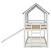 Polibi Slide Wooden Bunk Bed with Windows, Ladder, Guardrails and Twin Size in White