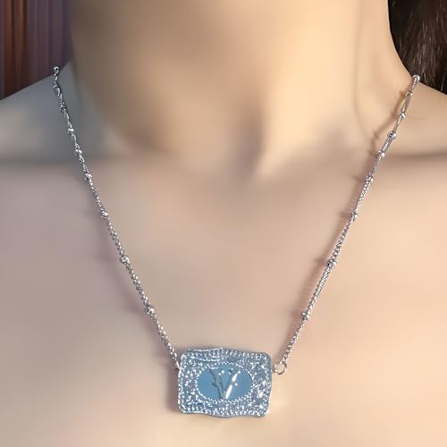 Initial Letter Necklace for Women Embossed Belt Buckle Necklace Sliver Personalized Pendant Necklace Western Jewelry Gift for Women3