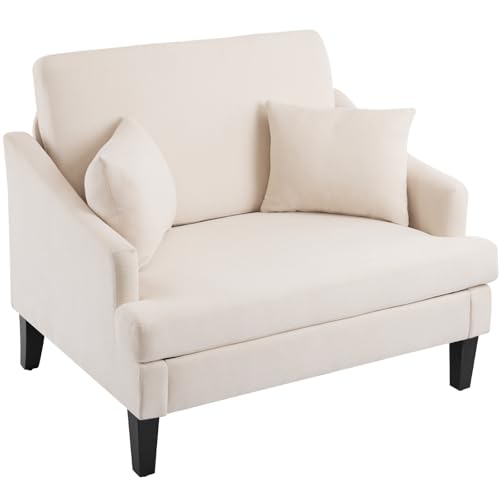 Bezseller Oversized Accent Chair, 33.5'' Wide Seat Comfy Armchair with 2 Pillows, Upholstered Big Reading Chair, Modern Single Sofa Chair for Living Room Bedroom Apartment Office, Beige