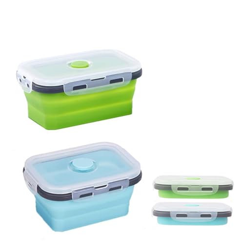 2Pcs Collapsible Bowls with Lids, Foldable Meal Prep Containers Reusable, Silicone Food Storage Containers, Camper Must Haves Rv Camping Accessories for Travel Trailers, Microwave & Freezer Safe