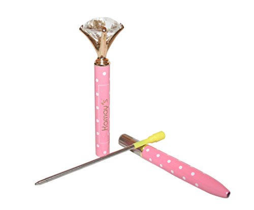 Diamond Pen Metal Ballpoint Pen With Big Crystal Diamond Funky Design Quality Metal The Queen's Scepter Crown Style Office Supplies 1.0Mm Black Ink With Grift Box By Kamay's (Pink With White Dot) #TOP1