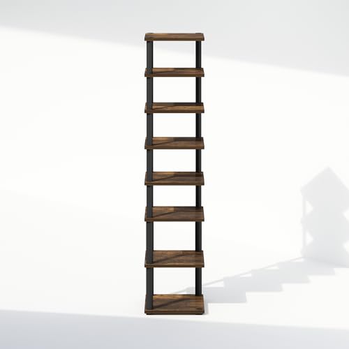 Image of Furinno Turn-N-Tube Corner Shelf, 8-Tier Display Rack, Vertical Corner Storage Rack, Space Saving Organization and Storage, Entryway, Living Room, Closet, Amber Pine