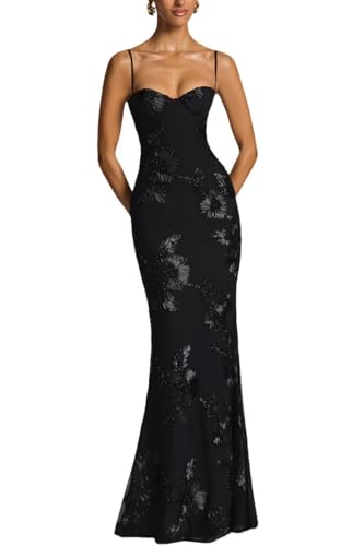 Corset Spaghetti Straps Black Bridesmaid Dresses for Women Long Sweetheart Lace Vintage Sexy Formal Party Dress L