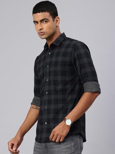 Image of Majestic Man Comfort Slim Fit Cotton Blend Checked Casual Shirt