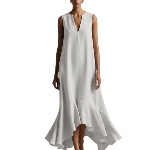 Robe longue fluide col en V ample et légère pour masquer les rondeurs