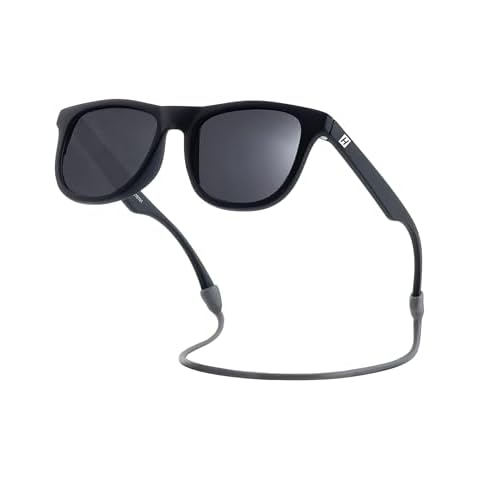 Hipsterkid Sunglasses for Kids Toddler Polarized Sunglasses Shatter-Resistant Lenses and Stay-On Strap 100% UV Protection Christmas Gift (Black, 3-6 Years) Cover