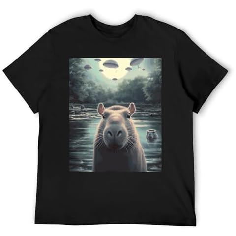 Funny Graphic Shirt Capybara Selfie with UFOs Weird T-Shirt for Men and Women XL Cover