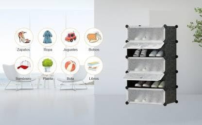 Image of Sunderlook Shoe Rack Plastic for Home- Shoe Stand, Chappal Stand, Professional Multipurpose Foldable Standing Comfort Runner Shoe Rack with Door, Slipper Stand (Black, 5 Shelf 5 Door)