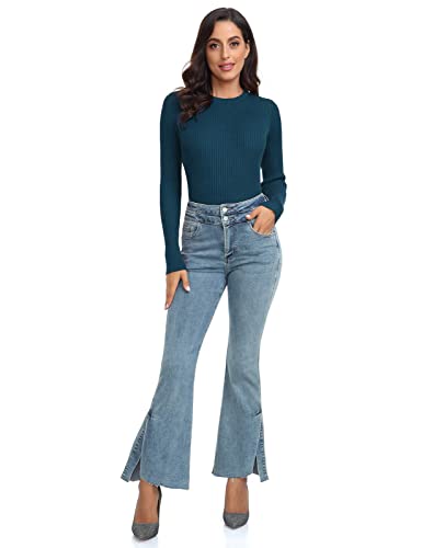 Image of Rocorose Womens Long Sleeve Tops Business Casual Crewneck Sweater 2024 Fall Knit Fitted Shirts